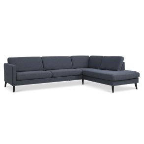 Ask st 61 stor OE sofa, m. hjre chaiselong - navy blt polyester stof og sort tr