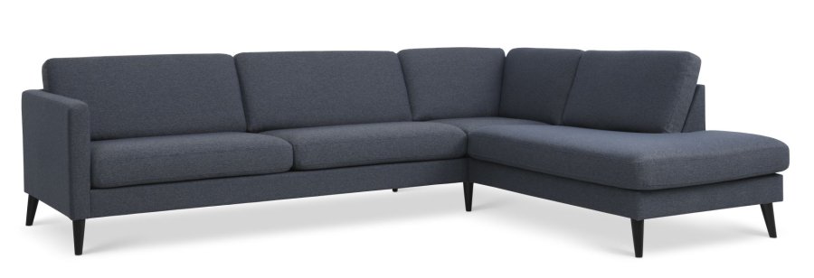 Ask st 61 stor OE sofa, m. hjre chaiselong - navy blt polyester stof og sort tr