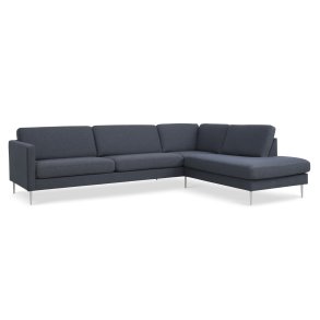 Ask st 61 stor OE sofa, m. hjre chaiselong - navy blt polyester stof og brstet aluminium