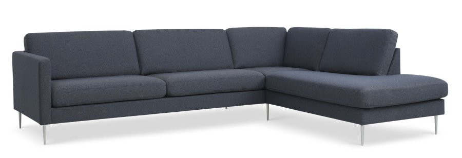 Ask st 61 stor OE sofa, m. hjre chaiselong - navy blt polyester stof og brstet aluminium
