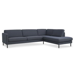 Ask st 61 stor OE sofa, m. hjre chaiselong - navy blt polyester stof og sort metal