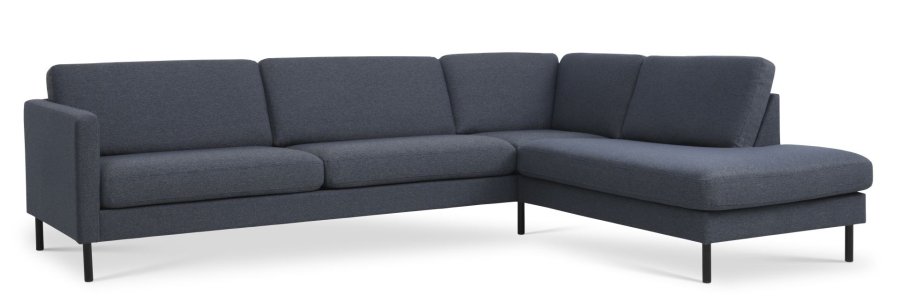 Ask st 61 stor OE sofa, m. hjre chaiselong - navy blt polyester stof og sort metal