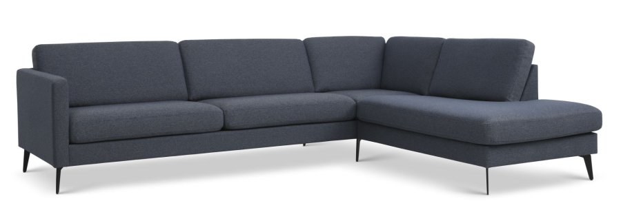 Ask st 61 stor OE sofa, m. hjre chaiselong - navy blt polyester stof og Eiffel ben