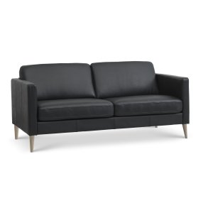 Ask 2,5 pers. sofa - sort semianilin lder og natur tr