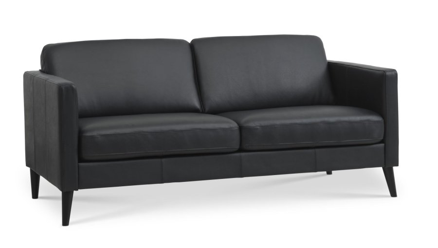 Ask 2,5 pers. sofa - sort semianilin lder og sort tr