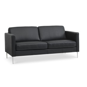 Ask 2,5 pers. sofa - sort semianilin lder og brstet aluminium