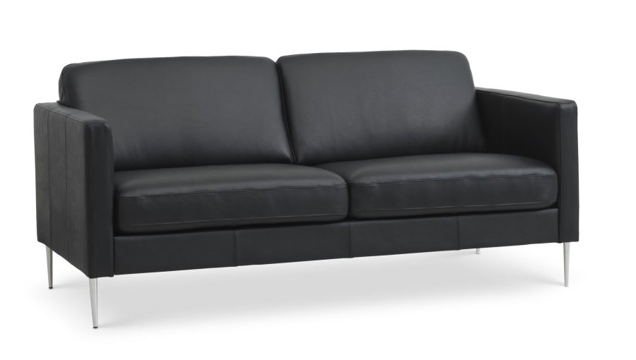 Ask 2,5 pers. sofa - sort semianilin lder og brstet aluminium