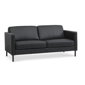 Ask 2,5 pers. sofa - sort semianilin lder og sort metal