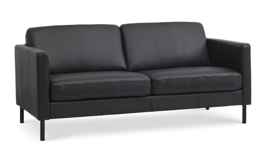 Ask 2,5 pers. sofa - sort semianilin lder og sort metal