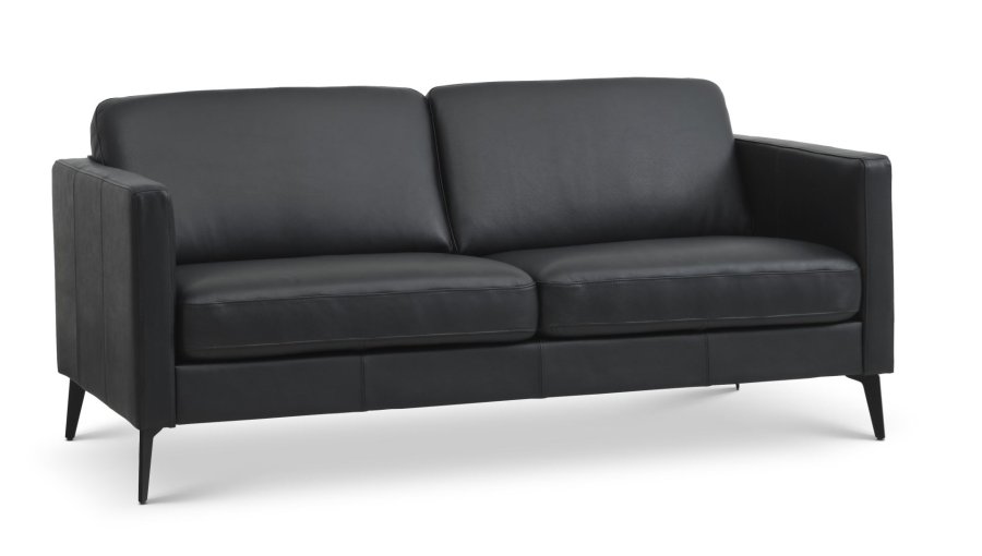Ask 2,5 pers. sofa - sort semianilin lder og Eiffel ben