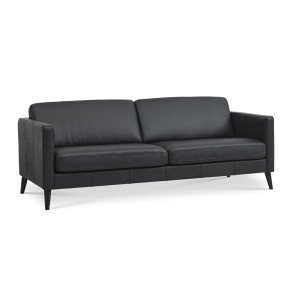 Ask 3 pers. sofa - sort semianilin lder og sort tr