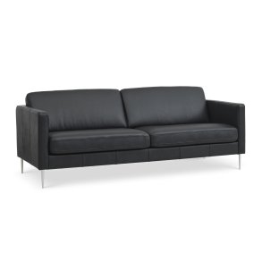 Ask 3 pers. sofa - sort semianilin lder og brstet aluminium