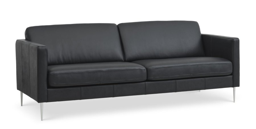 Ask 3 pers. sofa - sort semianilin lder og brstet aluminium