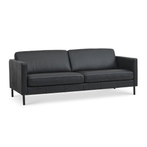 Ask 3 pers. sofa - sort semianilin lder og sort metal