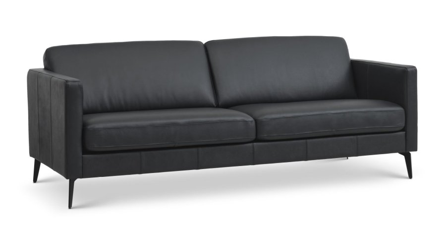 Ask 3 pers. sofa - sort semianilin lder og Eiffel ben