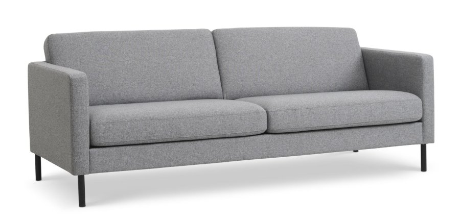 Ask 3 pers. sofa - lys granitgr polyester stof og sort metal