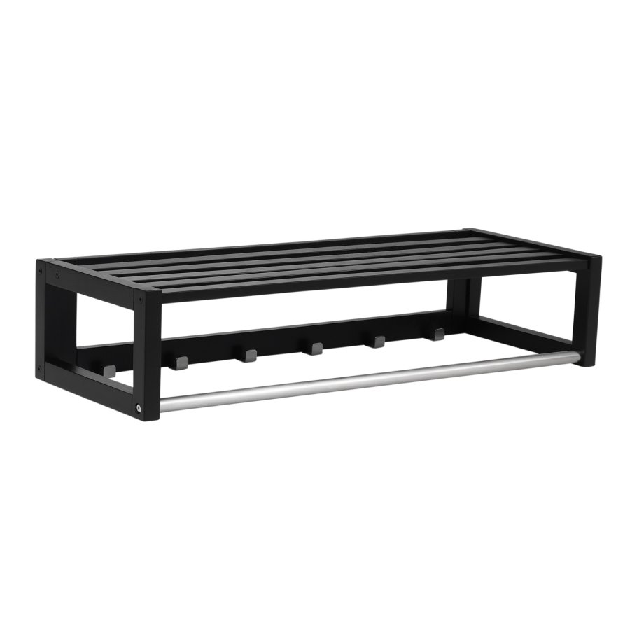 ROWICO rektangulr Confetti hattehylde m. 6 kroge - sort eg og metal (80cm)