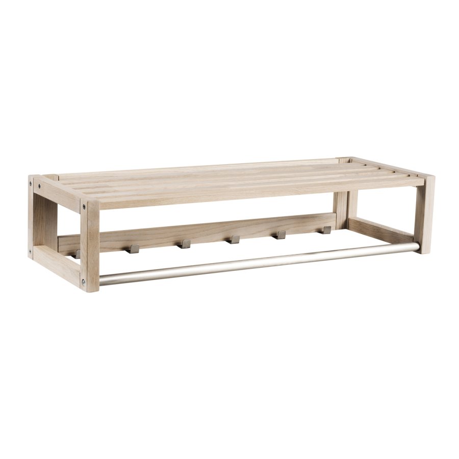 ROWICO rektangulr Confetti hattehylde m. 6 kroge -  hvidvasket eg og metal (80cm) 