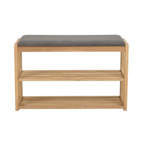 ROWICO Confetti bnk med skohylder - mrkegr stof og natur eg (80x30)