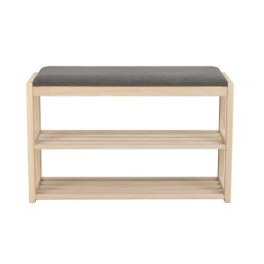 ROWICO Confetti bnk med skohylder - mrkegr stof og hvidpigmenteret eg (80x30)