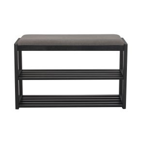 ROWICO Confetti bnk med skohylder - mrkegr stof og sort eg (80x30)