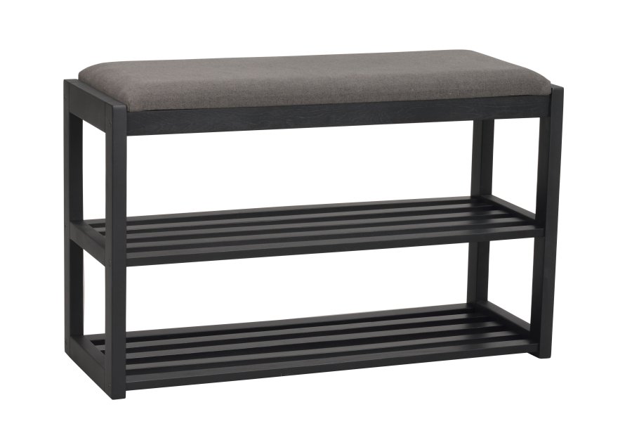 ROWICO Confetti bnk med skohylder - mrkegr stof og sort eg (80x30)