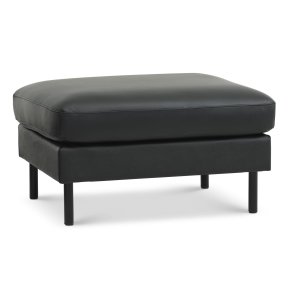 Ask puf, rektangulr - sort semianilin lder og sort metal (85x70)