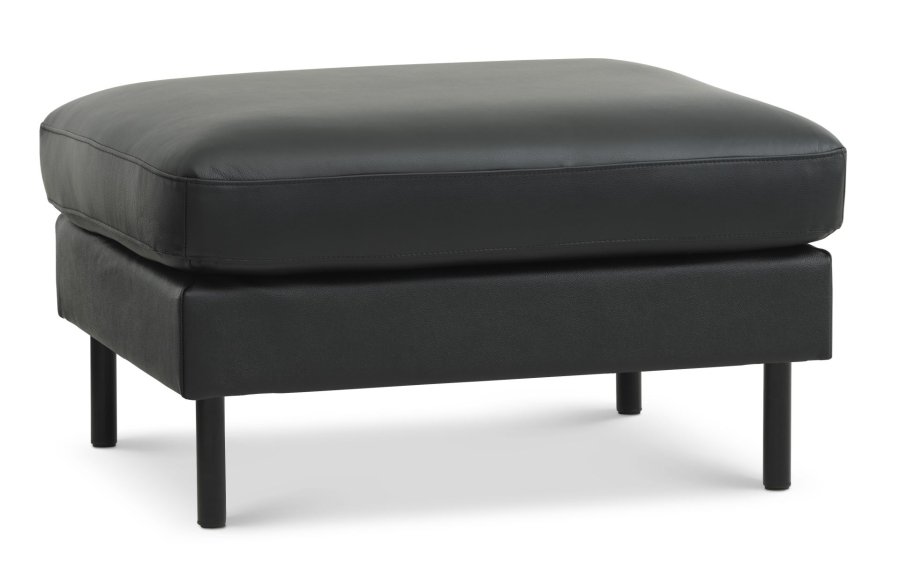 Ask puf, rektangulr - sort semianilin lder og sort metal (85x70)