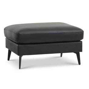 Ask puf, rektangulr - sort semianilin lder og Eiffel ben (85x70)