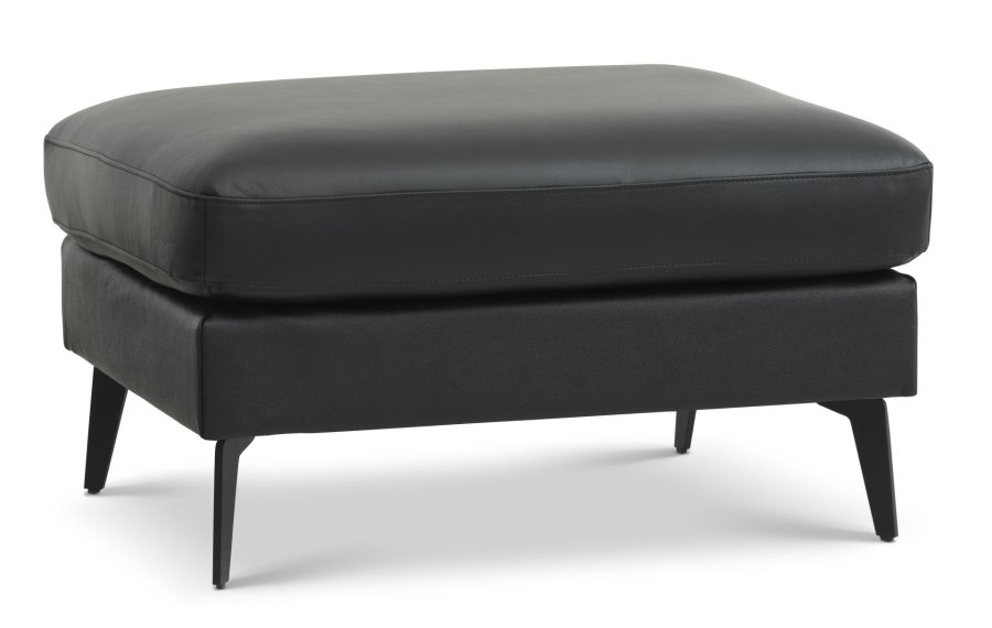 Ask puf, rektangulr - sort semianilin lder og Eiffel ben (85x70)