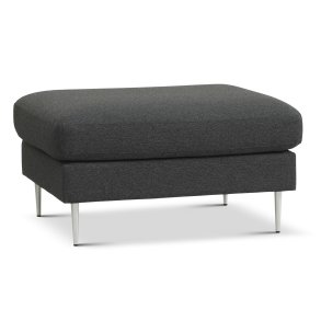 Ask puf, rektangulr - antracitgr polyester stof og brstet aluminium (85x70)