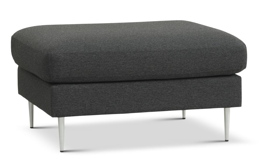 Ask puf, rektangulr - antracitgr polyester stof og brstet aluminium (85x70)