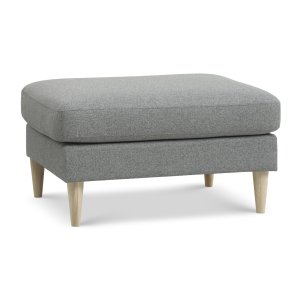 Ask puf, rektangulr - lys granitgr polyester stof og natur tr (85x70)