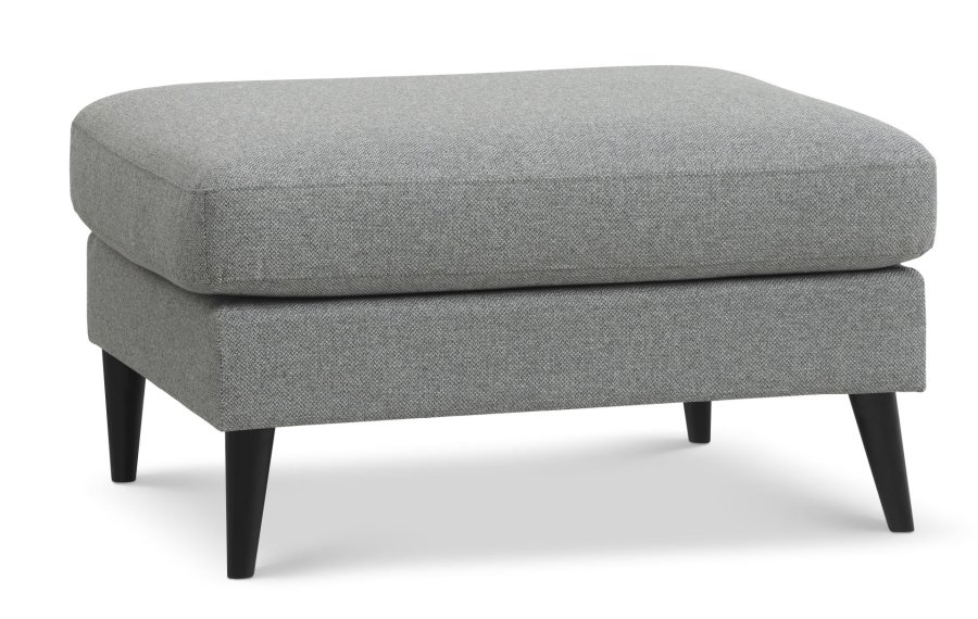 Ask puf, rektangulr - lys granitgr polyester stof og sort tr (85x70)