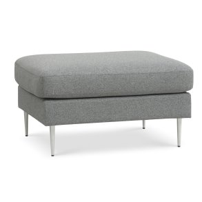 Ask puf, rektangulr - lys granitgr polyester stof og brstet aluminium (85x70)