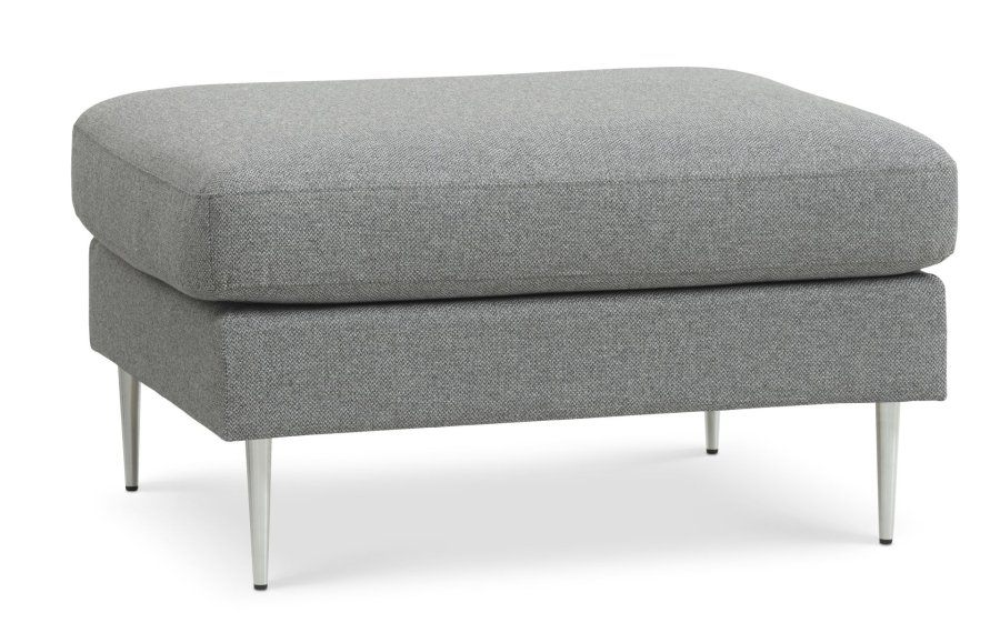 Ask puf, rektangulr - lys granitgr polyester stof og brstet aluminium (85x70)