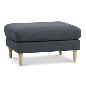 Ask puf, rektangulr - navy bl polyester stof og natur tr (85x70)