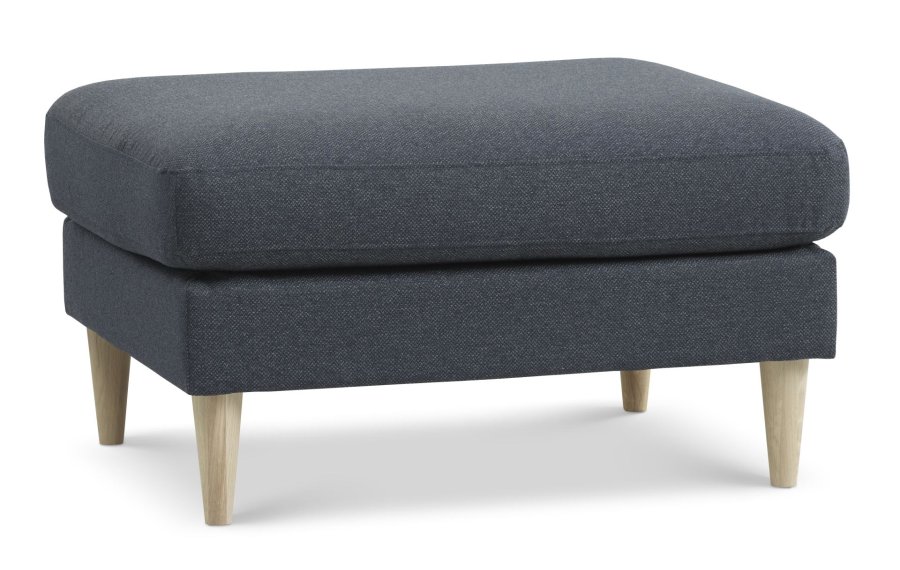 Ask puf, rektangulr - navy bl polyester stof og natur tr (85x70)