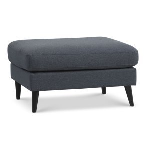 Ask puf, rektangulr - navy bl polyester stof og sort tr (85x70)