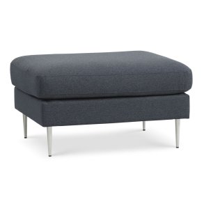 Ask puf, rektangulr - navy bl polyester stof og brstet aluminium (85x70)