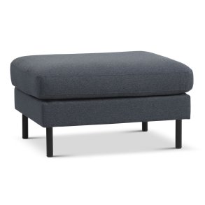 Ask puf, rektangulr - navy bl polyester stof og sort metal (85x70)