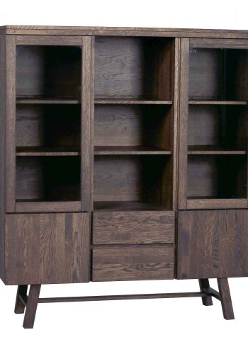 ROWICO Brooklyn vitrineskab - rget eg, m. 4 lger og 2 skuffer 