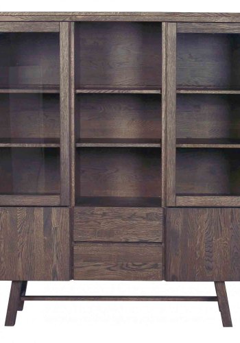 ROWICO Brooklyn vitrineskab - rget eg, m. 4 lger og 2 skuffer 
