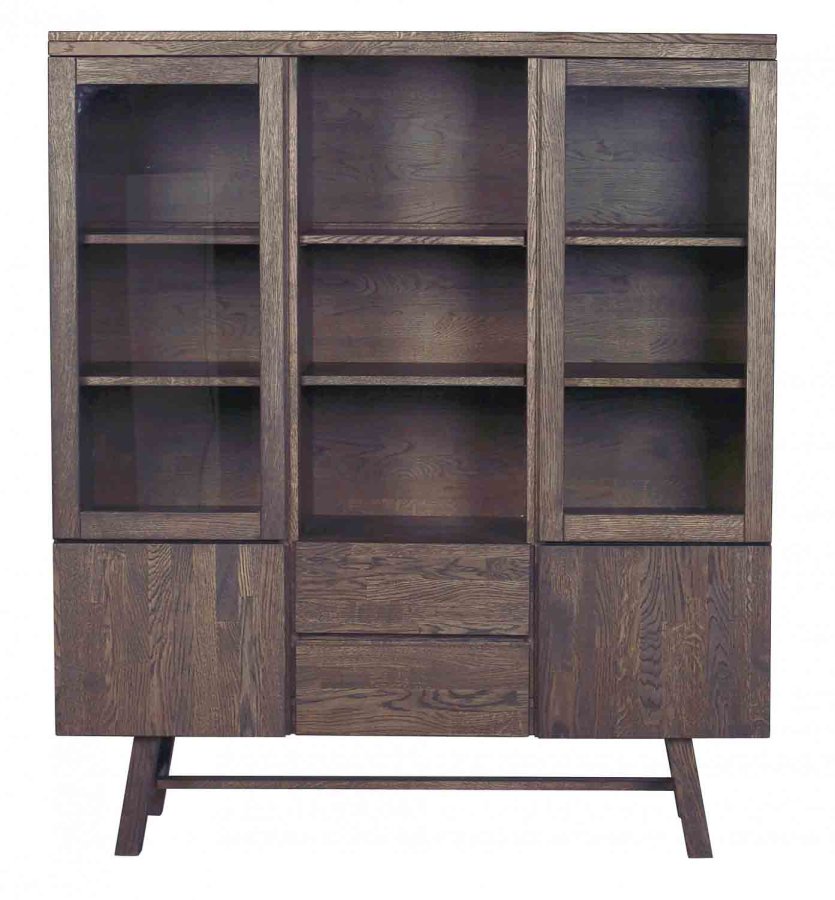 ROWICO Brooklyn vitrineskab - rget eg, m. 4 lger og 2 skuffer 