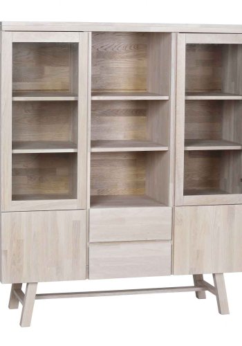 ROWICO Brooklyn vitrineskab - hvidpigmenteret eg, m. 4 lger og 2 skuffer 