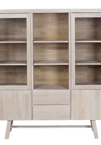 ROWICO Brooklyn vitrineskab - hvidpigmenteret eg, m. 4 lger og 2 skuffer 