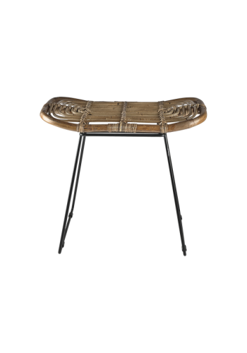 VILLA COLLECTION Sokna skammel, rektangulr - natur rattan og sort metal (53x33)