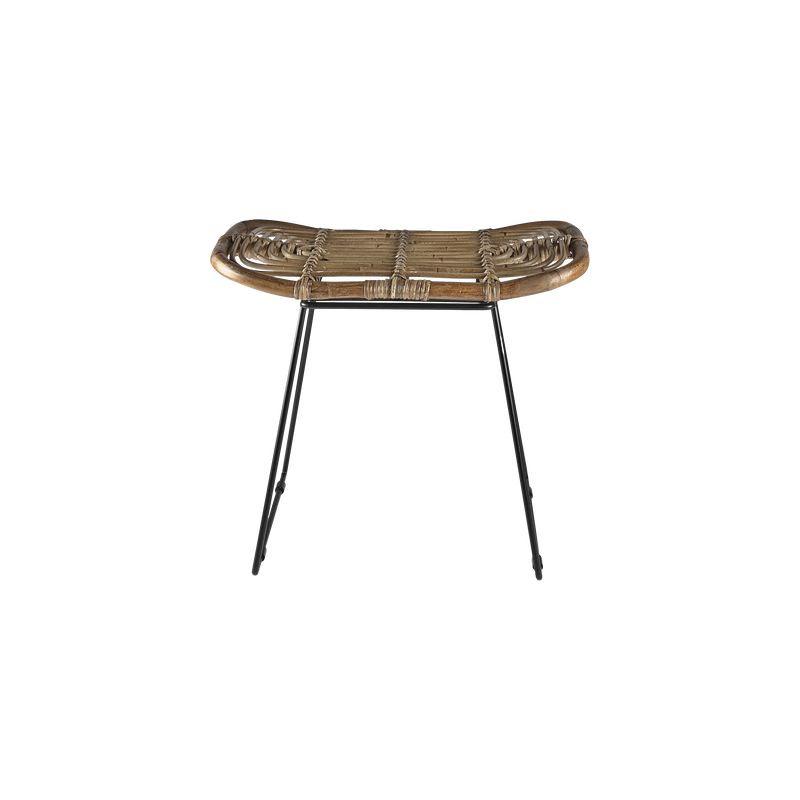 VILLA COLLECTION Sokna skammel, rektangulr - natur rattan og sort metal (53x33)