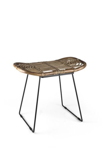 VILLA COLLECTION Sokna skammel, rektangulr - natur rattan og sort metal (53x33)