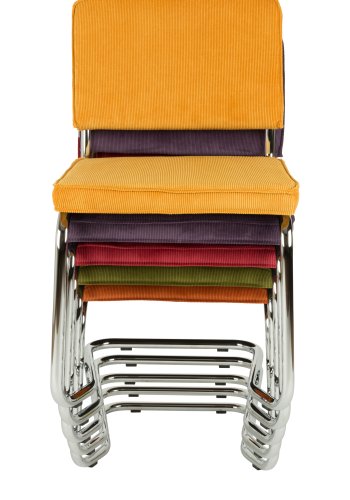 ZUIVER Ridge Rib Kink spisebordsstol, stabelbar - sort fljl og slv krom